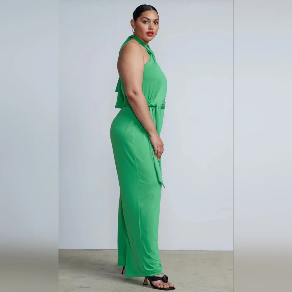NWT 2X NY&C Plus Halter Neck Jumpsuit~Clover Green - Picture 4 of 5